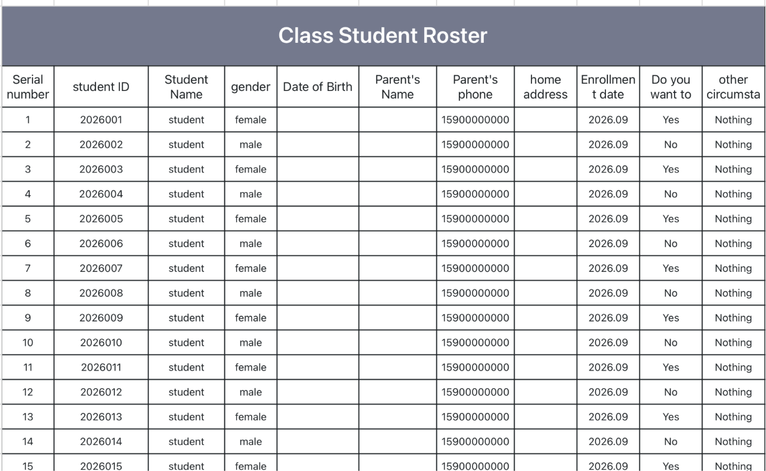 Class Student Roster